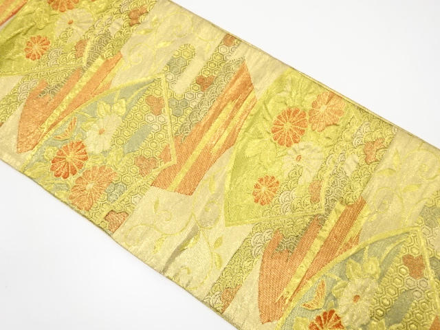 JAPANESE KIMONO / ANTIQUE FUKURO OBI / SAGANISHIKI / WOVEN KIKU